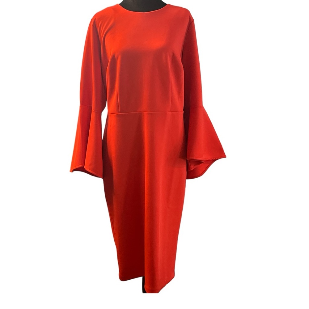 Eloquii Women’s Red Flare Sleeve Scuba Dress Size 16 NWT - Picture 3 of 9